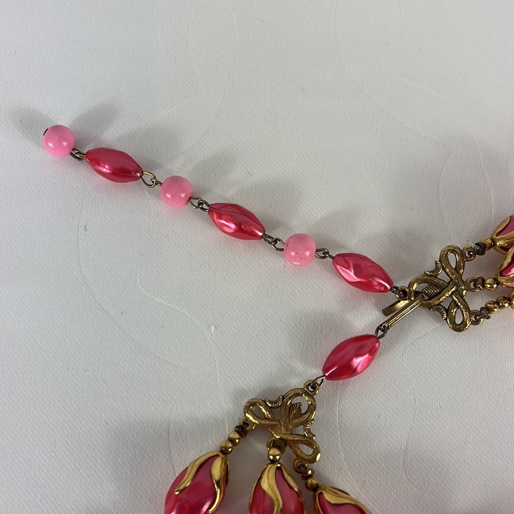Choker Multi Strand Vintage 1950s with Round  Oblong Beads & Gold Tone Hardware - Picture 5 of 15